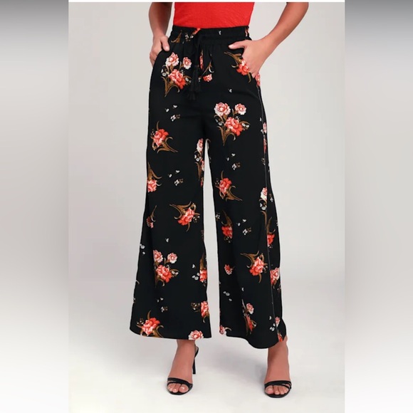 NWOT Moon River Sunset Canyon Black Floral Print Wide-Leg Pants XS $72 - Picture 3 of 10